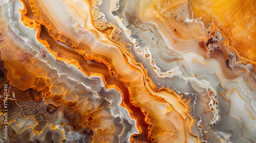 Obraz premium Orangener Marmor Hintergrund mit grauen und weißen Akzenten, Heller Moderner Hintergrund, Marmor Steinplatte, Weißer Marmor, Goldene Akzente, Luxuriöser Marmor, Moderner Marmor mit bunten Akzent