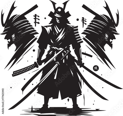  samurai design silhouettes black color . white color background  
