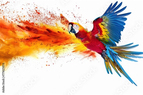 parrot color splash Isolated on white background