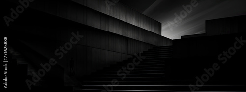 Monochrome concret architecture background, staircase, urban staircase and the angular lines of modern architecture under a night sky.