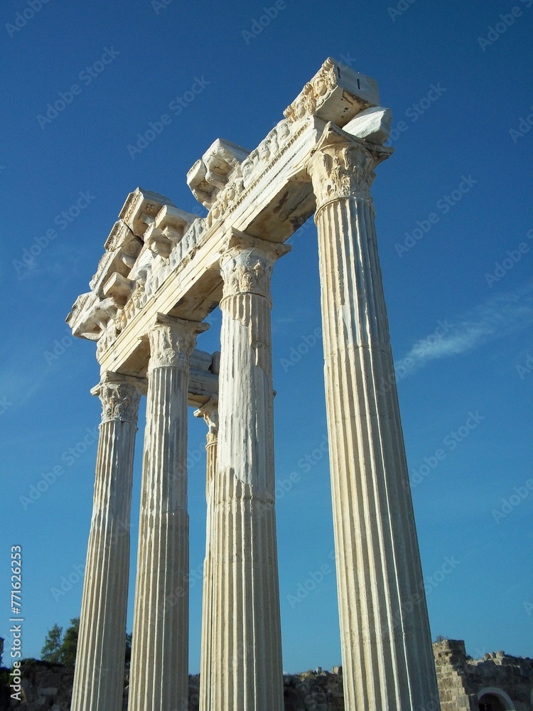 Corinthian Columns, Roman Temple of Apollo in Side Ancient City Antalya Turkey