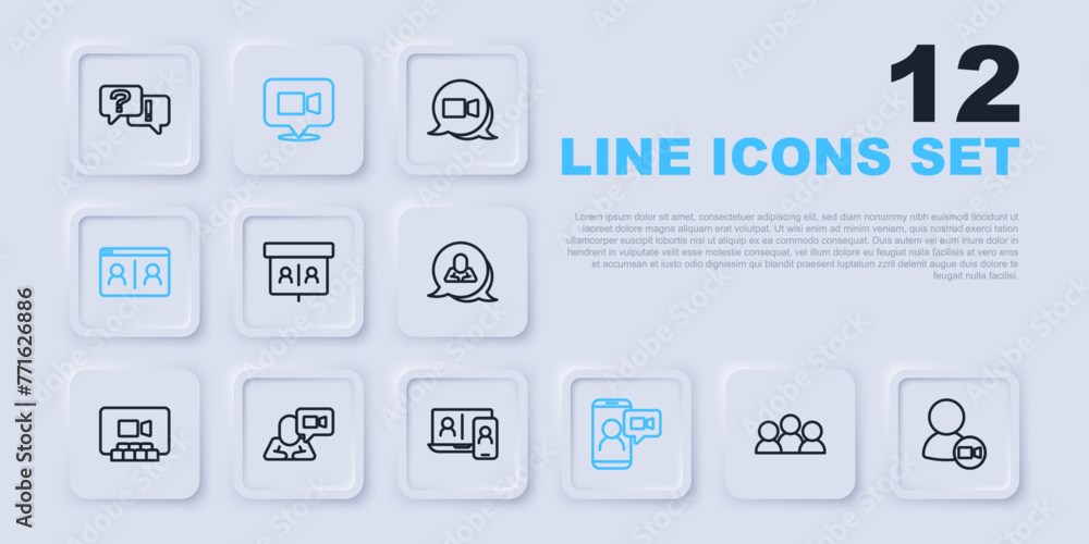 Set line Meeting, Video chat conference, and icon. Vector Set line Meeting, Video chat conference, and icon. Vector