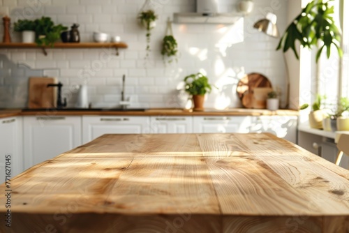 Wooden tabletop modern kitchen background