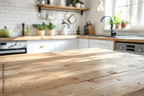 Wooden tabletop modern kitchen background