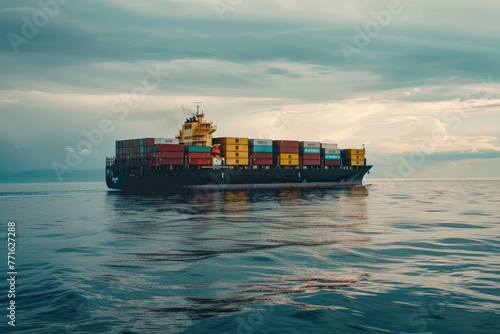 cargo ship carrying containers at sea