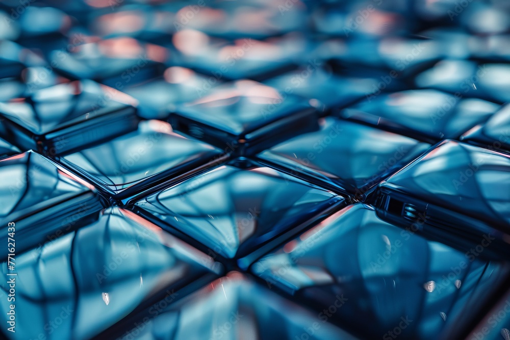 An abstract image showing a multitude of glass cubes reflecting light, painted in a blue color palette An abstract image showing a multitude of glass cubes reflecting light, painted in a blue color palette