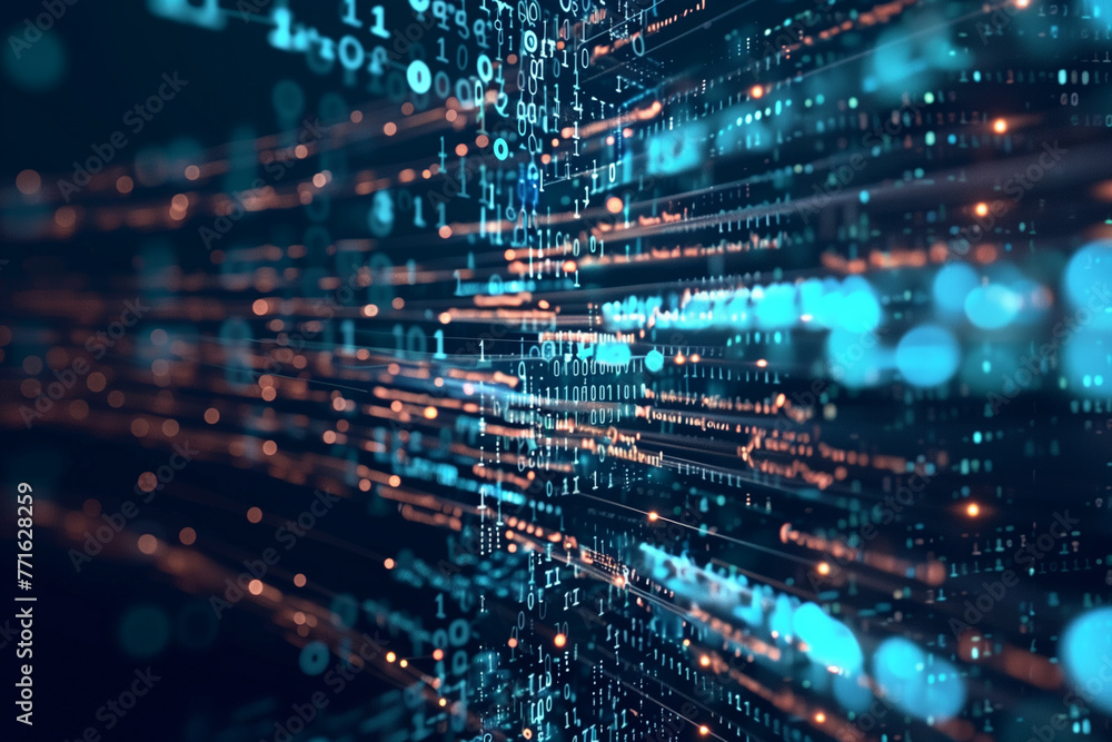 Fototapeta premium close up view of code numbers displayed on a dark background, representing digital data strategies