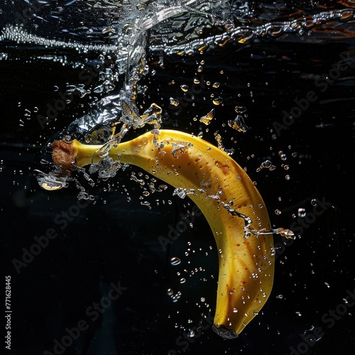 ripe Banana with water droplets