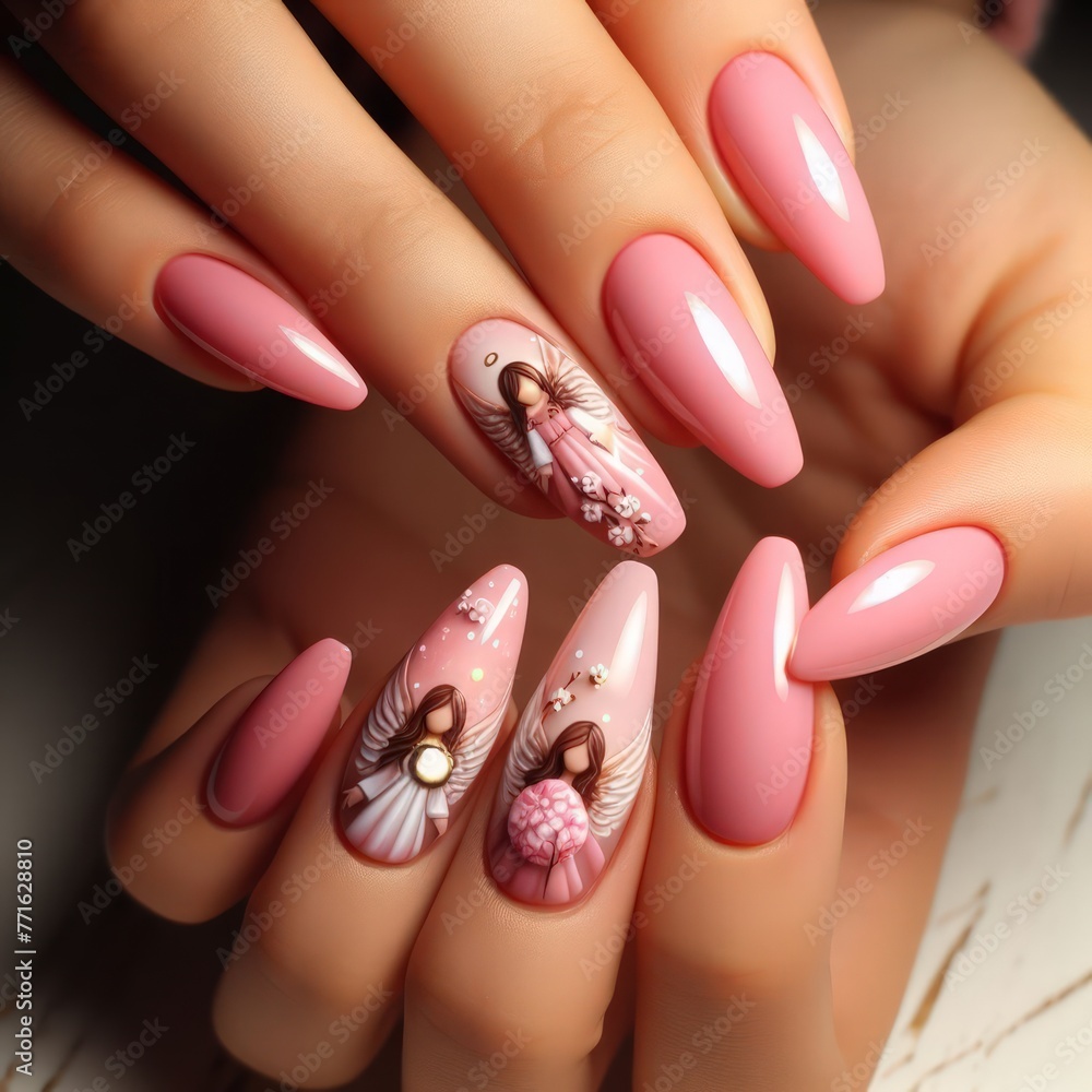 nails with angel Easter decoration nails with angel Easter decoration