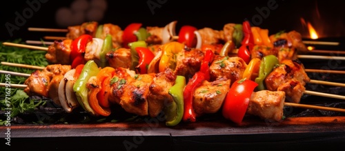 Delicious skewers of meat and vegetables sizzling on the grill, perfect for a quick and tasty meal. This grilling recipe is a hit for outdoor entertainment and fast food lovers