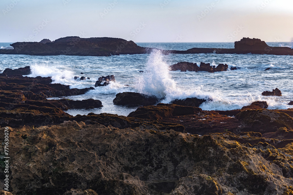 Beautiful view of the Atlantic Ocean in the area of the city of Essaouira in Morocco on a sunny summer day. Beautiful view of the Atlantic Ocean in the area of the city of Essaouira in Morocco on a sunny summer day.