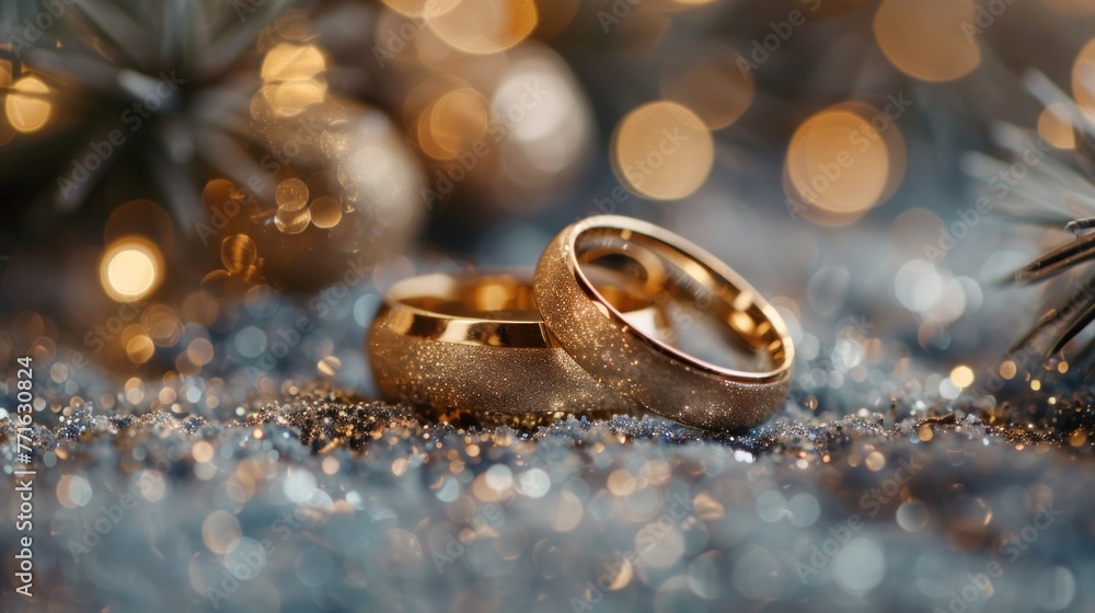 Two gold wedding ring on bokeh background. Two gold wedding ring on bokeh background.