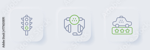 Set line Taxi service rating, call telephone and Traffic light icon. Vector