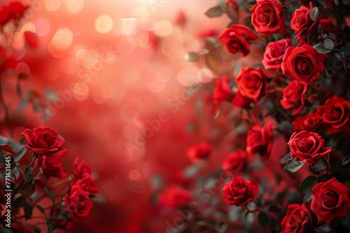 Weeding valentine day love scenario background decorated with red roses  Generative AI
