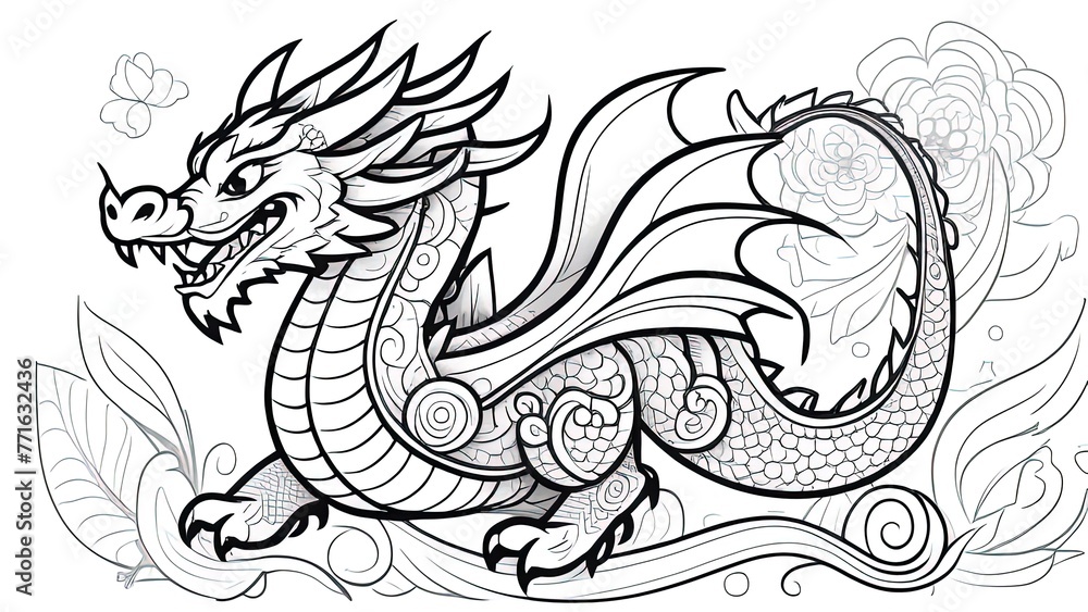 Fototapeta premium 2024 year of the dragon, chinese new year. Happy Chinese New Year 2024, Dragon zodiac sign. coloring book