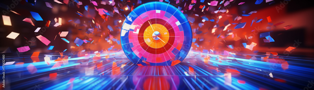 Goal target, arrows converge, clear icon depiction, vivid, focused, detailed, dynamic backdrop
