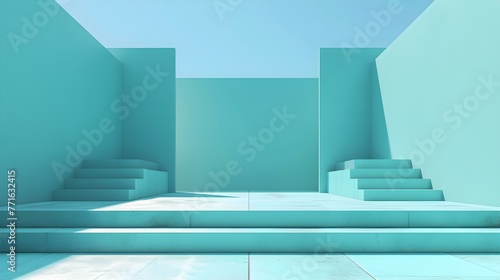 Elegant Outdoor Place in cyan Colors. Empty Space for a Product Display