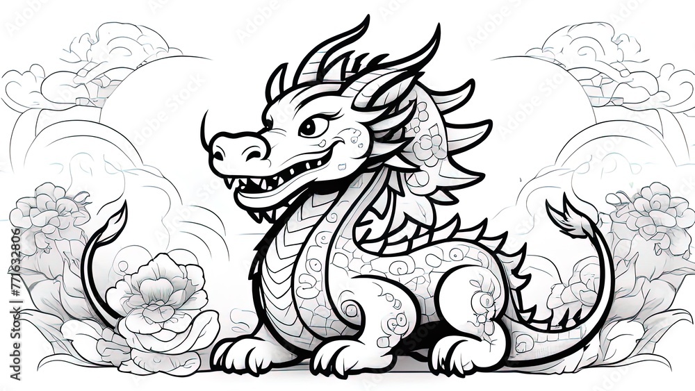 2024 year of the dragon, chinese new year. Happy Chinese New Year 2024, Dragon zodiac sign. coloring book