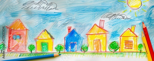 Childs drawing of a better life, crayon dreams, innocence and aspiration