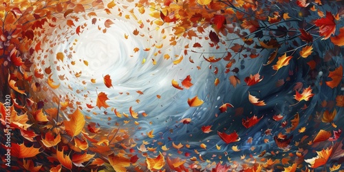 Witness the vibrant dance of autumn leaves swirling in a whirlwind of seasonal beauty against a pristine white backdrop. photo