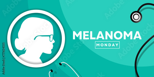 Melanoma Monday. Human and stethoscope. Great for cards, banners, posters, social media and more. Green background.  