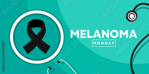 Melanoma Monday. Ribbon and stethoscope. Great for cards, banners, posters, social media and more. Green background.  