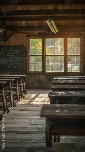 Empty classroom in a rural area  potential paused  dreams distant