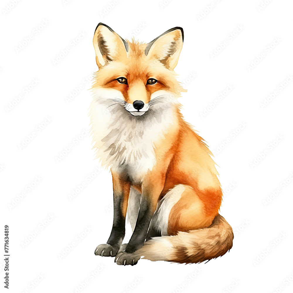 AI-generated watercolor Fox clip art illustration. Isolated elements on a white background. AI-generated watercolor Fox clip art illustration. Isolated elements on a white background.