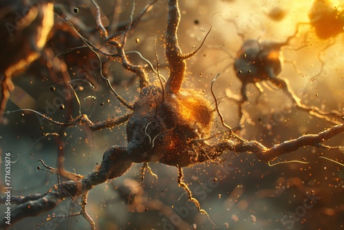 Digital rendering of neurons firing in the brain symbolizing the neurological aspects of head pain and the complexity of its treatment photo