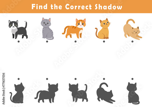 Canvas Print Find the correct shadow of the cute illustration of cat