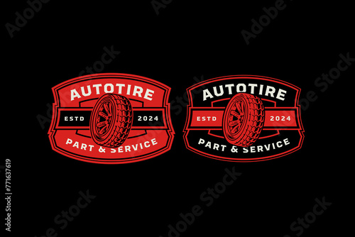 tires car retro badge logo design template for automotive service, workshop, garage and sport
