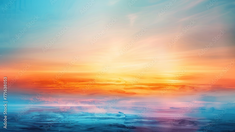 Captivating abstract seascape with vibrant hues of blue and orange, evoking a serene, dreamlike sunset over tranquil water.