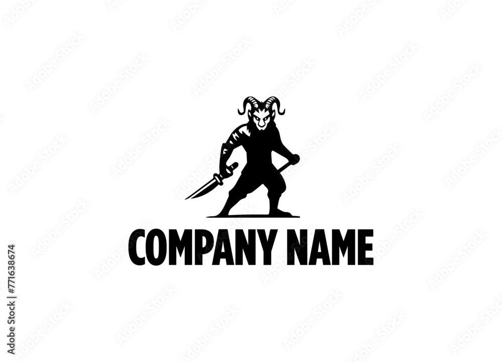 goat warrior mascot logo icon in black and white