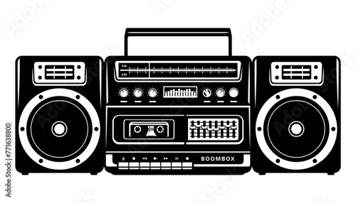Vintage Boombox. Audio Cassette Player Silhouette. Vector clipart isolated on white.