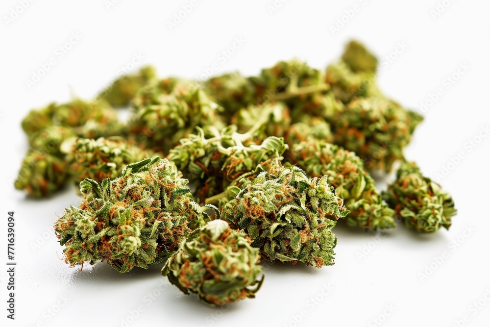 Close up of medical marijuana buds on white. Close up of medical marijuana buds on white.