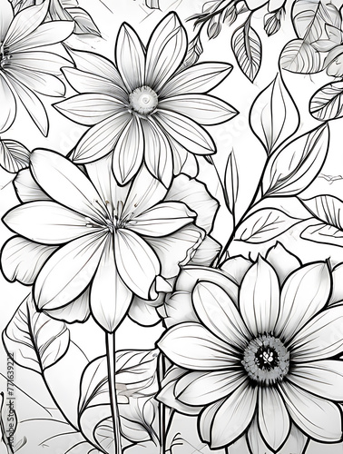 Flowers line outline coloring page white background  ai generated 