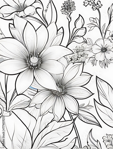 Flowers line outline coloring page white background  ai generated 