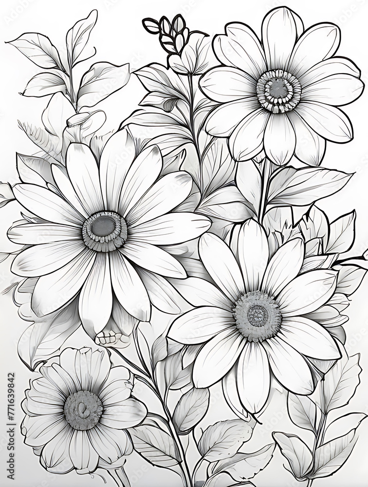 Flowers line outline coloring page white background  ai generated 