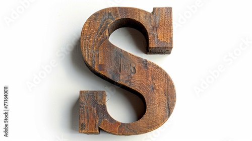 Rustic 3d wooden letter "S" cut out on white background