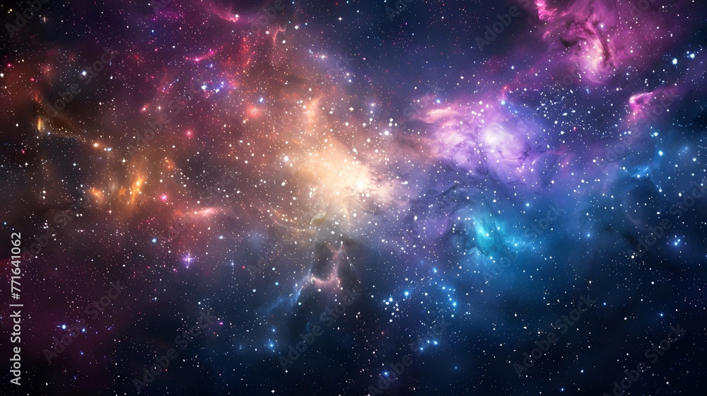 Glittering starfields illuminate the vast cosmic frontier. Harmonious cosmic orchestra.