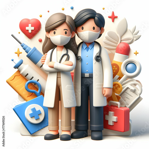 3d flat icon as Healthcare Heroes as Celebrating Doctors in doctor day theme with isolated white background ,Full depth of field, high quality ,include copy space, No noise, creative idea