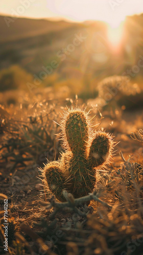 Hyper realistic dreamy photo of abstract cactus with glowing shells in the desert captured