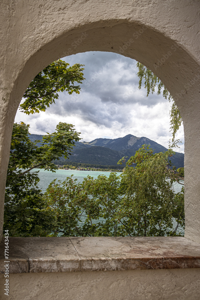 View through the arch of Wolfgangsee, austria
