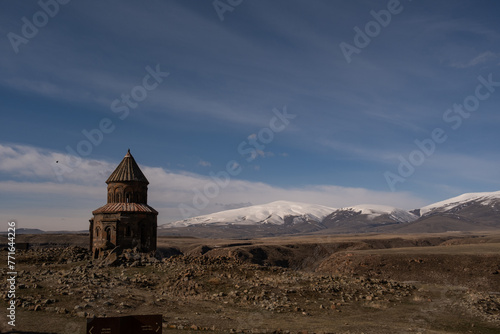 Ani site of historical cities (Ani Harabeleri): first entry into Anatolia, an important trade route Silk Road in the Middle Agesand. Historical Church and temple  in Ani, Kars, Turkey. #771644226