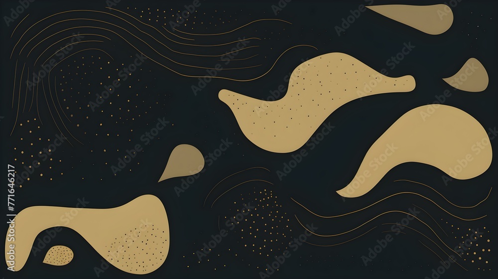 Abstract Shapes and Textures in dark gold Tones. Artistic Background