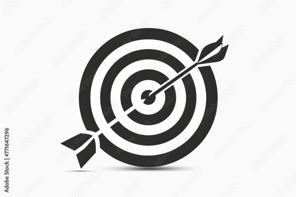 Black bullseye icon with dart, shooting target symbol isolated on white background, vector illustration