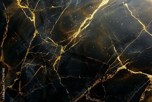 Black and gold marble texture with shiny light effects, abstract background for luxury designs