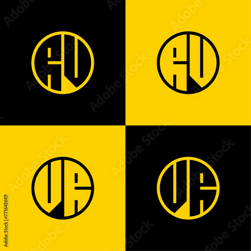 Simple RV and VR Letters Circle Logo Set, suitable for business with RV and VR initials