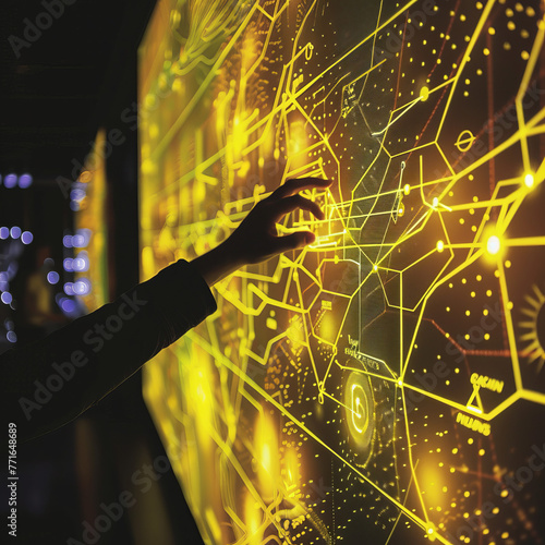 digital grid with a hand touching 