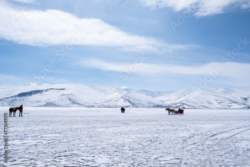 Frozen Cildir Lake in Kars Province to Turkey photo